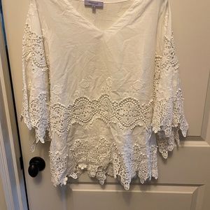 Ladies white lace 3/4 sleeve cotton top